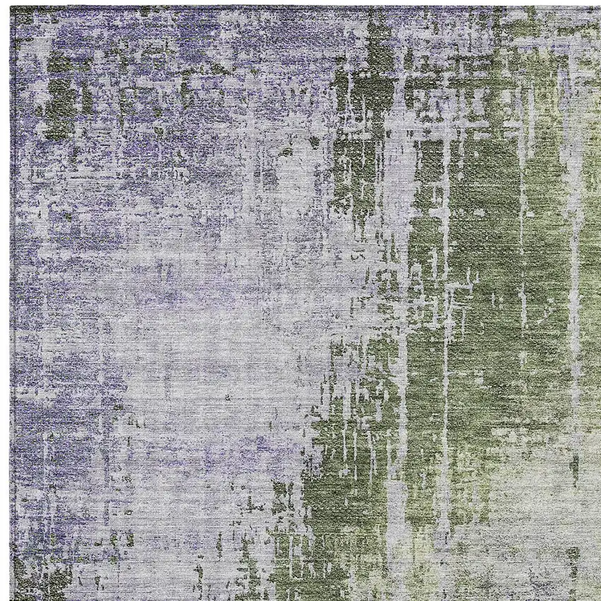 Olive Green And Purple Abstract Washable Indoor Outdoor Area Rug Photo 5