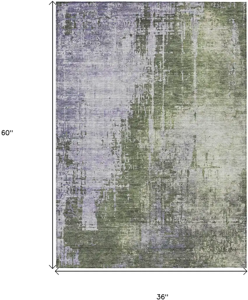 Olive Green And Purple Abstract Washable Indoor Outdoor Area Rug Photo 7