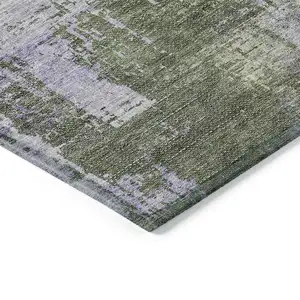 Photo of Olive Green And Purple Abstract Washable Indoor Outdoor Area Rug