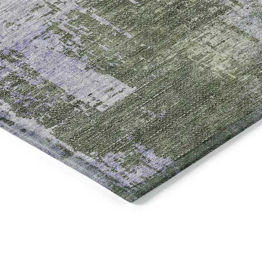 Olive Green And Purple Abstract Washable Indoor Outdoor Area Rug Photo 4