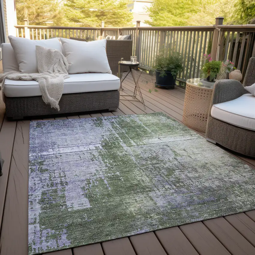 Olive Green And Purple Abstract Washable Indoor Outdoor Area Rug Photo 7