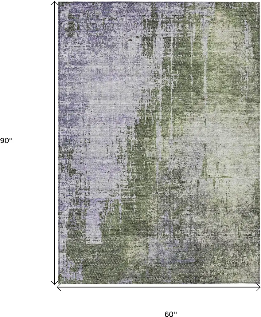 Olive Green And Purple Abstract Washable Indoor Outdoor Area Rug Photo 3