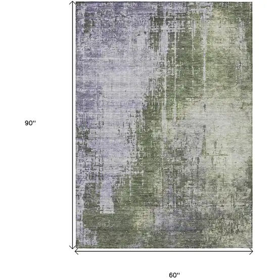 Olive Green And Purple Abstract Washable Indoor Outdoor Area Rug Photo 3