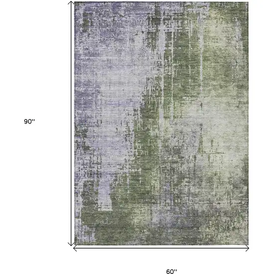 Olive Green And Purple Abstract Washable Indoor Outdoor Area Rug Photo 3