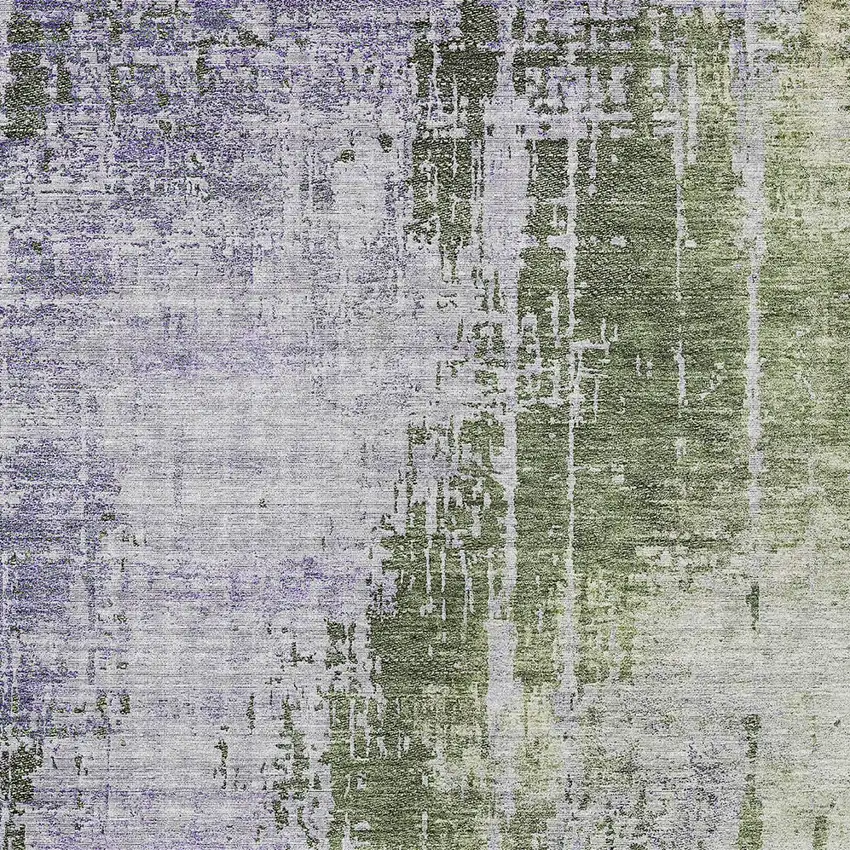 Olive Green And Purple Abstract Washable Indoor Outdoor Area Rug Photo 6