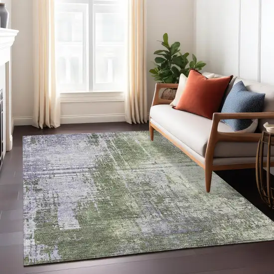 Olive Green And Purple Abstract Washable Indoor Outdoor Area Rug Photo 9