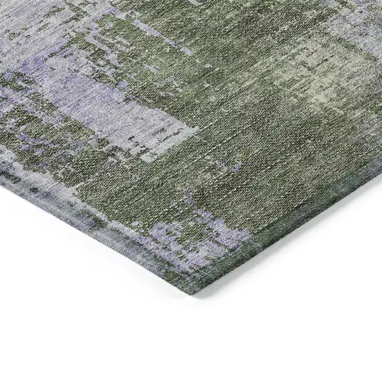 Olive Green And Purple Abstract Washable Indoor Outdoor Area Rug Photo 5