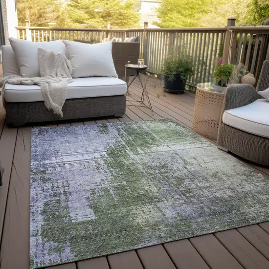 Olive Green And Purple Abstract Washable Indoor Outdoor Area Rug Photo 8