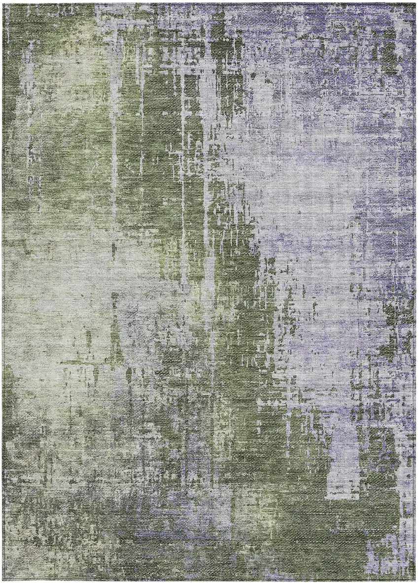 Olive Green And Purple Abstract Washable Indoor Outdoor Area Rug Photo 7
