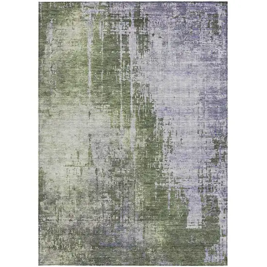 Olive Green And Purple Abstract Washable Indoor Outdoor Area Rug Photo 7