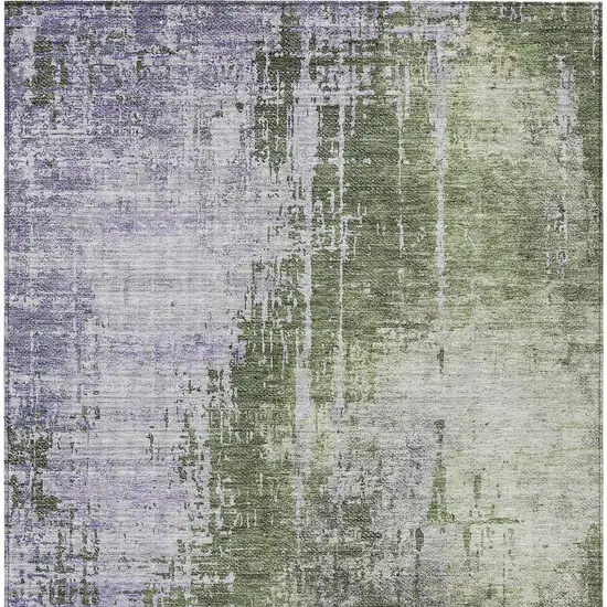 Olive Green And Purple Abstract Washable Indoor Outdoor Area Rug Photo 6