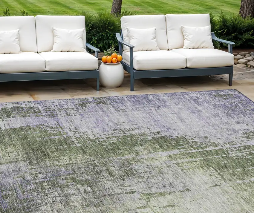 Olive Green And Purple Abstract Washable Indoor Outdoor Area Rug Photo 1