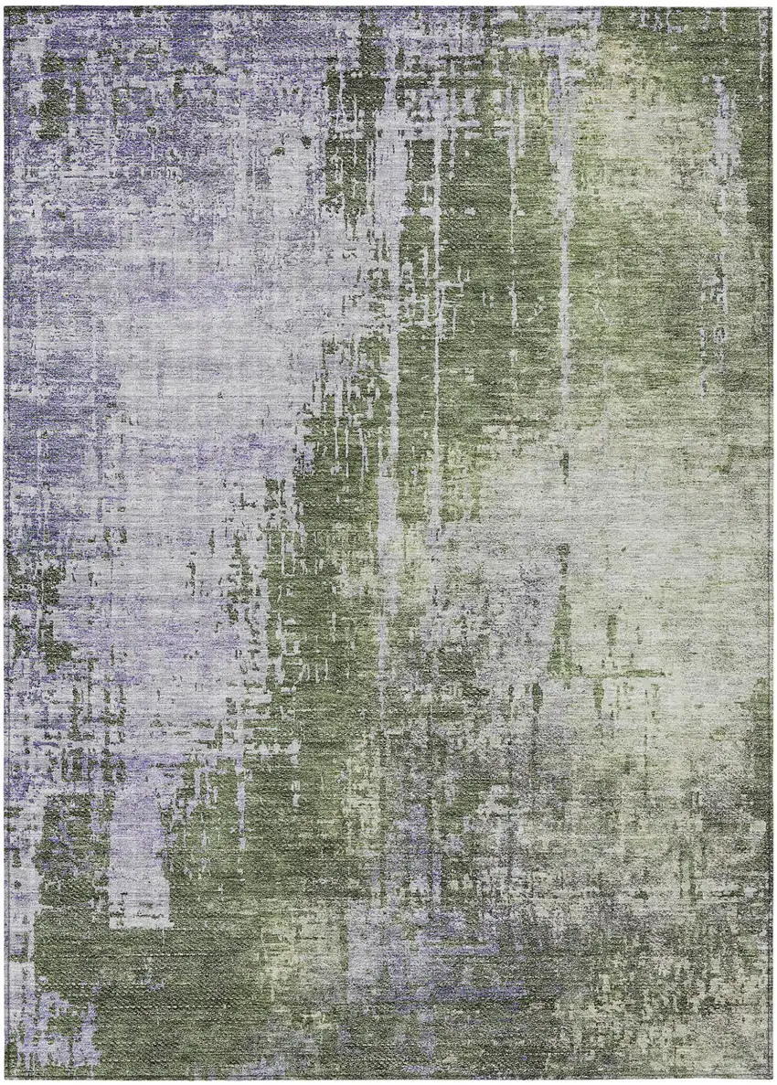 Olive Green And Purple Abstract Washable Indoor Outdoor Area Rug Photo 2