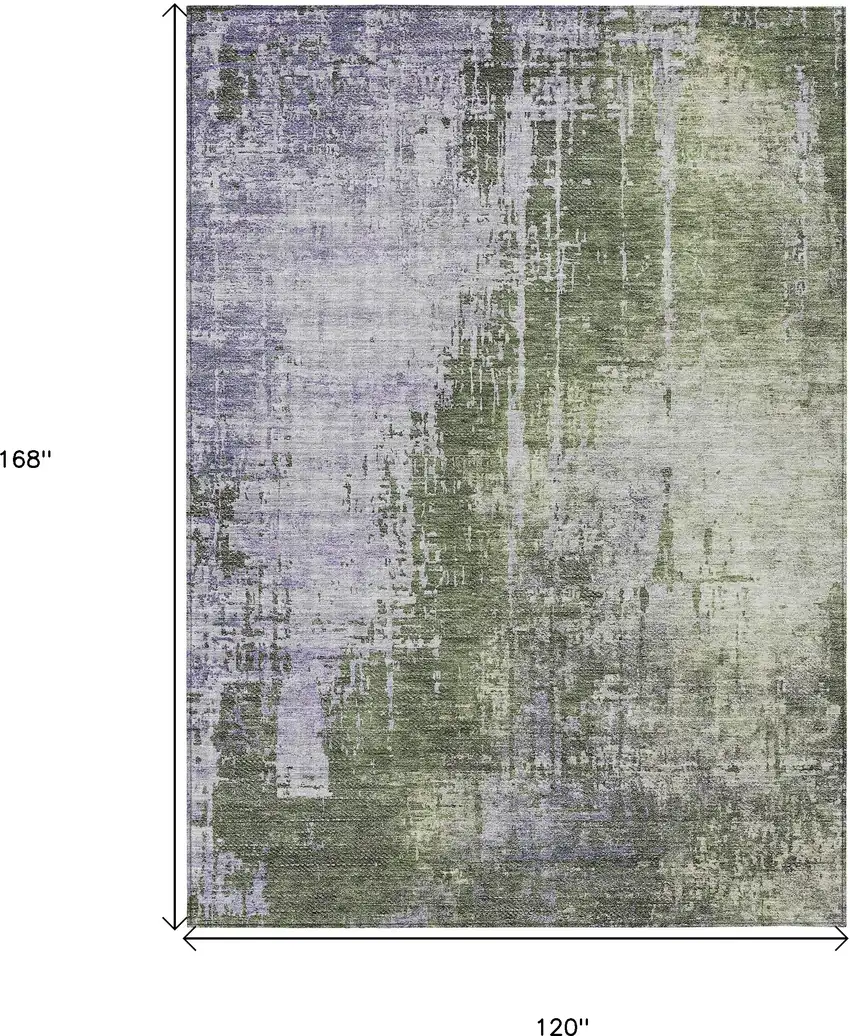 Olive Green And Purple Abstract Washable Indoor Outdoor Area Rug Photo 3