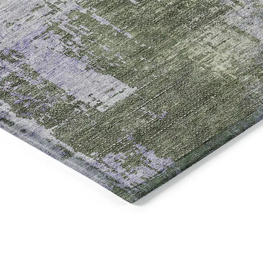 Olive Green And Purple Abstract Washable Indoor Outdoor Area Rug Photo 5