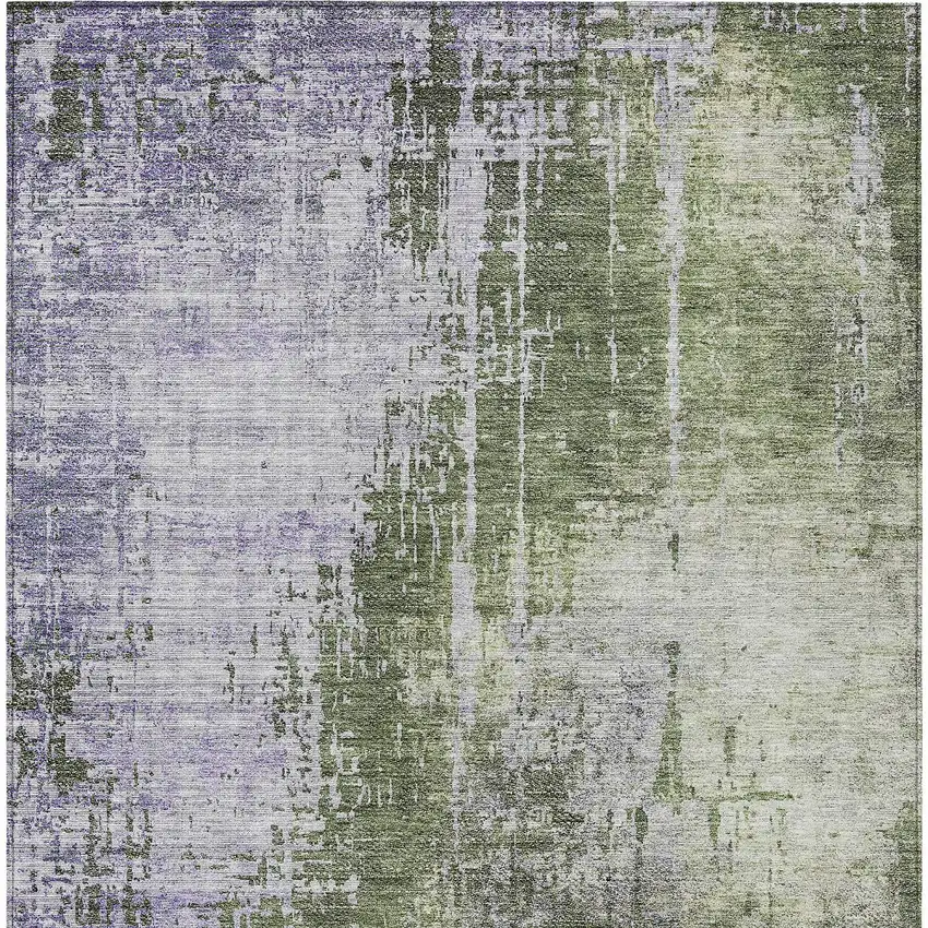Olive Green And Purple Abstract Washable Indoor Outdoor Area Rug Photo 7