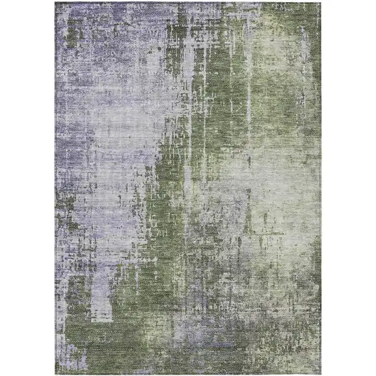 Olive Green And Purple Abstract Washable Indoor Outdoor Area Rug Photo 2