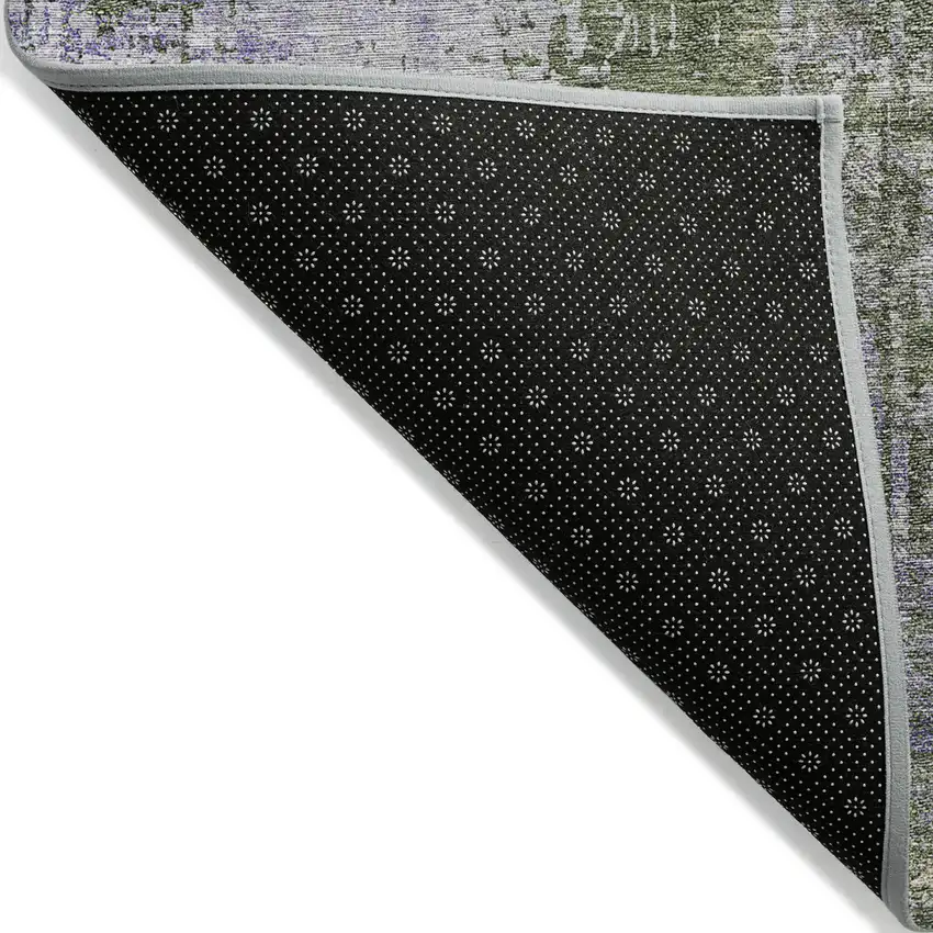 Olive Green And Purple Abstract Washable Indoor Outdoor Area Rug Photo 4