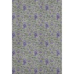 Photo of Olive Green And Purple Floral Washable Area Rug With UV Protection