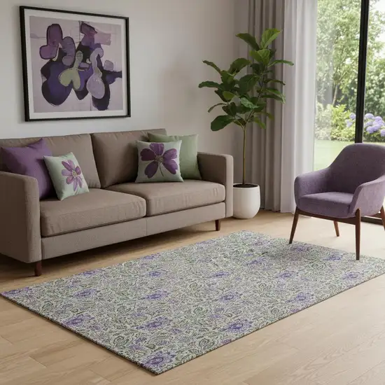 Olive Green And Purple Floral Washable Area Rug With UV Protection Photo 1