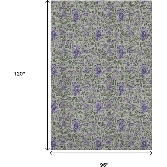 Olive Green And Purple Floral Washable Area Rug With UV Protection Photo 3