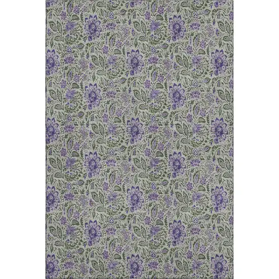 Olive Green And Purple Floral Washable Area Rug With UV Protection Photo 2