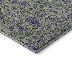 Photo of Olive Green And Purple Floral Washable Area Rug With UV Protection