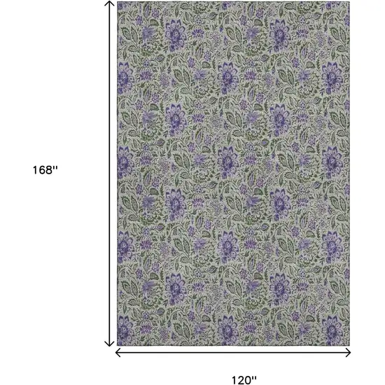 Olive Green And Purple Floral Washable Area Rug With UV Protection Photo 3