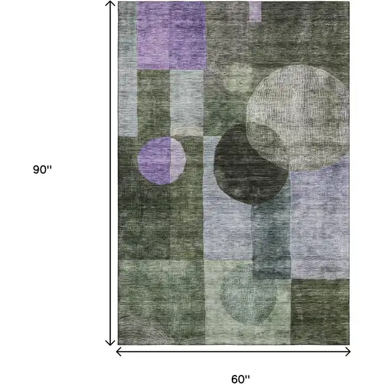 Olive Green And Purple Geometric Washable Area Rug With UV Protection Photo 9