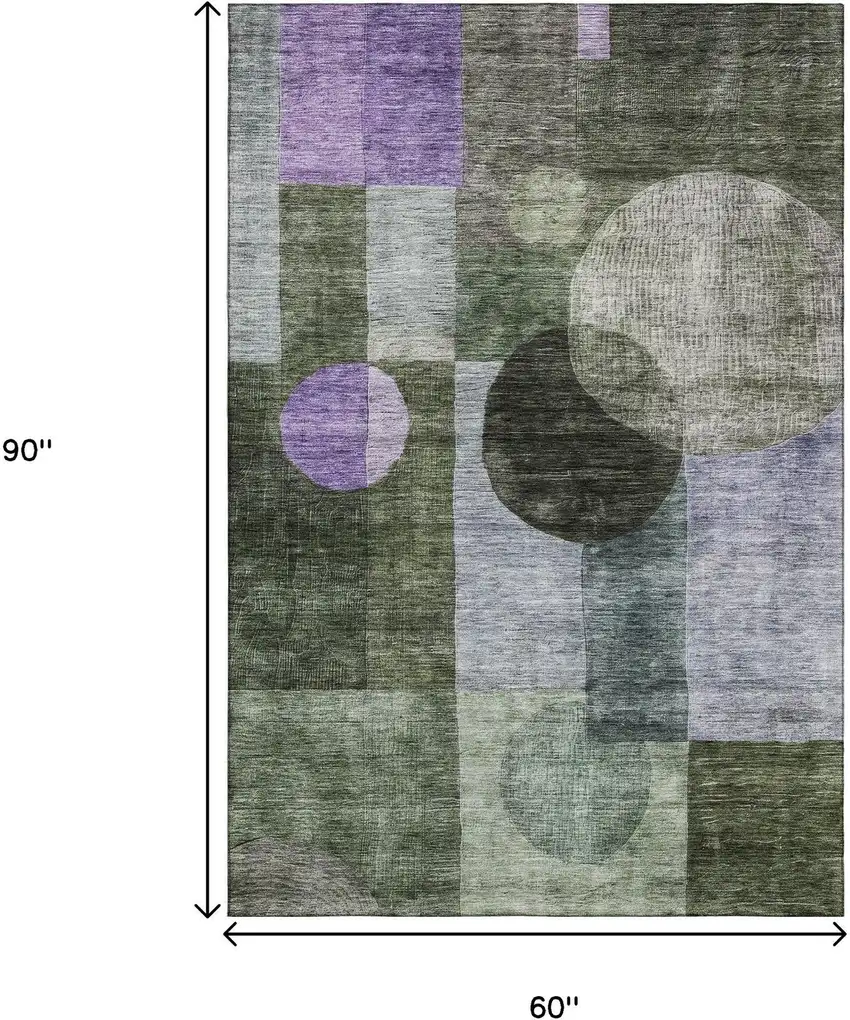 Olive Green And Purple Geometric Washable Area Rug With UV Protection Photo 9