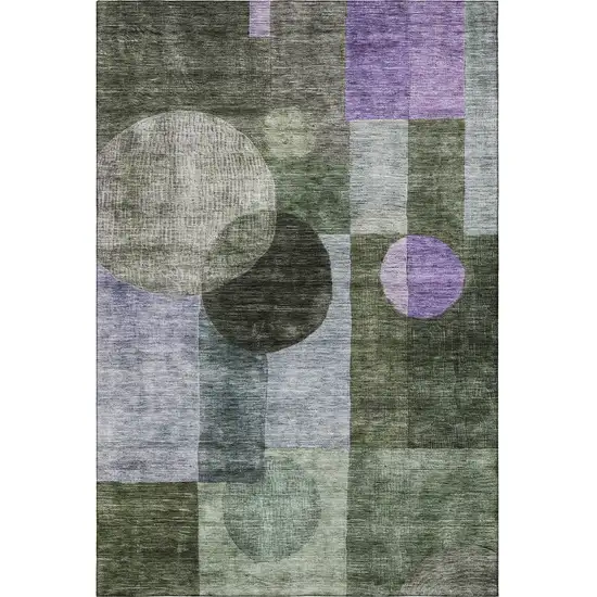 Olive Green And Purple Geometric Washable Area Rug With UV Protection Photo 2