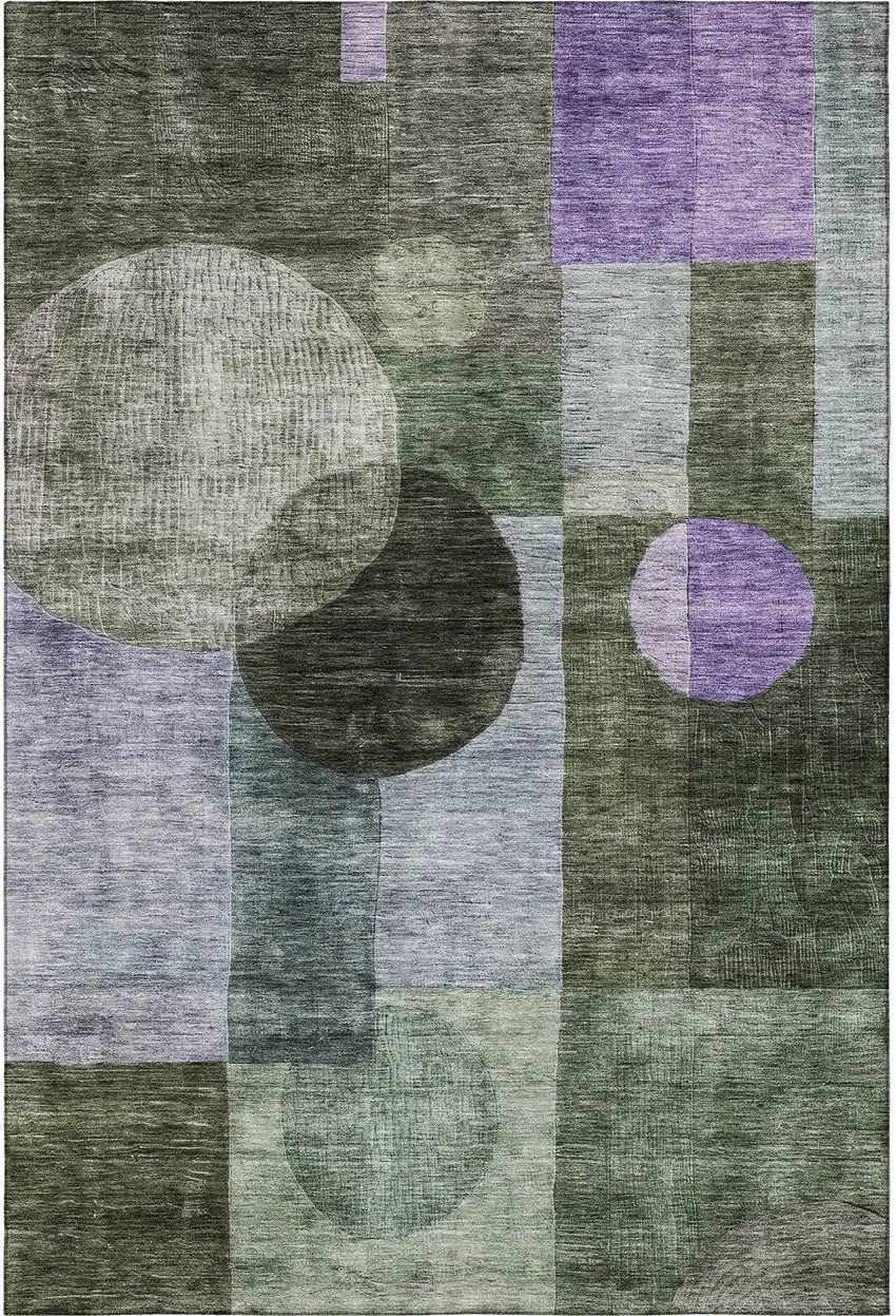 Olive Green And Purple Geometric Washable Area Rug With UV Protection Photo 2