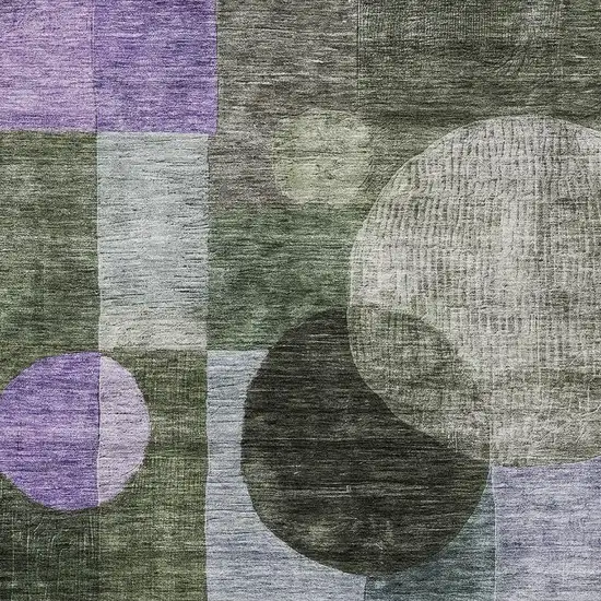Olive Green And Purple Geometric Washable Area Rug With UV Protection Photo 2