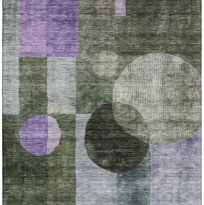 Olive Green And Purple Geometric Washable Area Rug With UV Protection Photo 3