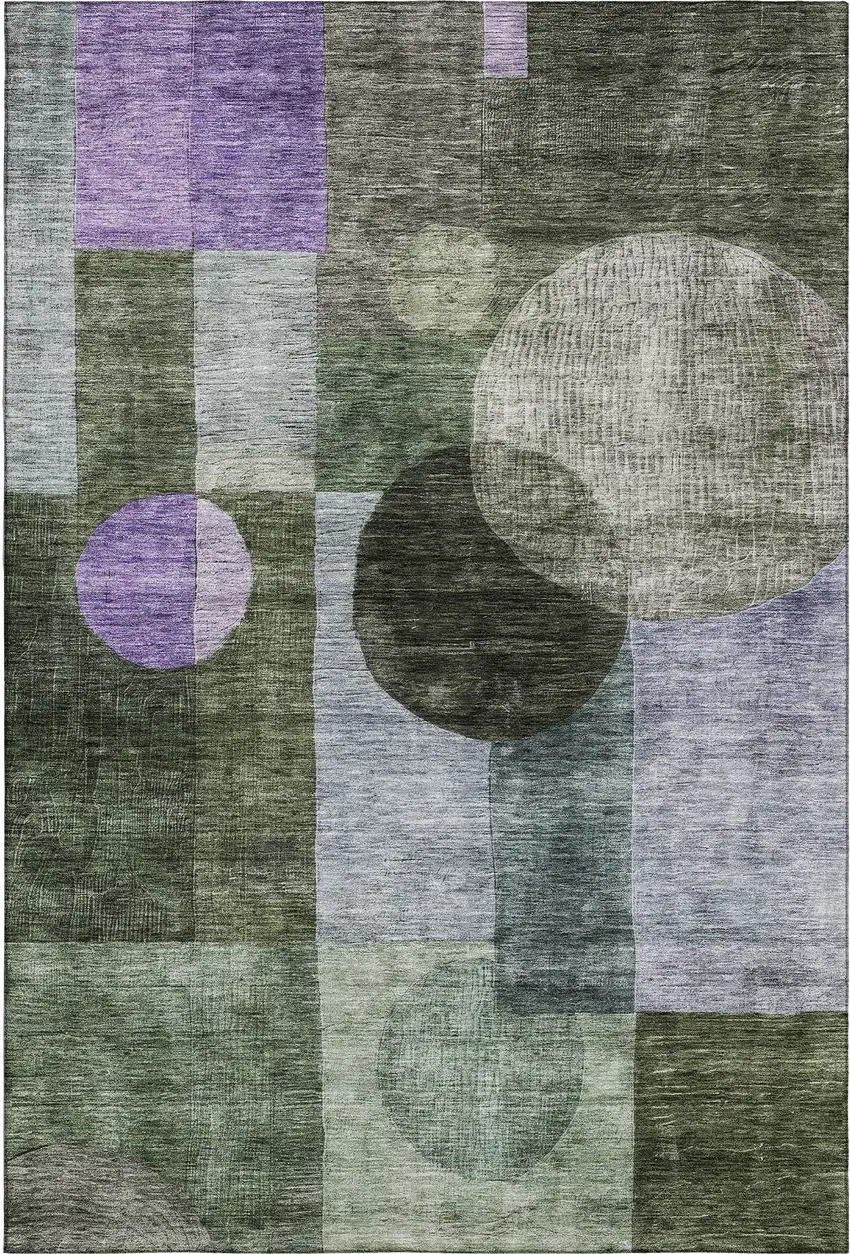 Olive Green And Purple Geometric Washable Area Rug With UV Protection Photo 1