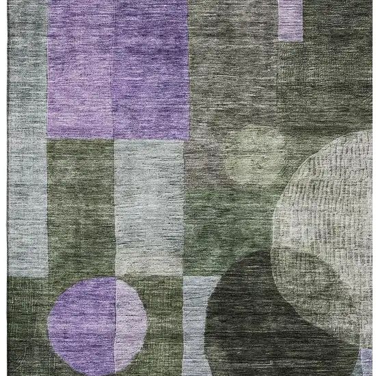 Olive Green And Purple Geometric Washable Area Rug With UV Protection Photo 2