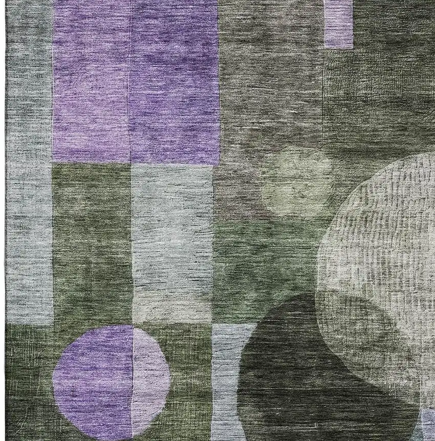 Olive Green And Purple Geometric Washable Area Rug With UV Protection Photo 2