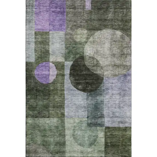 Olive Green And Purple Geometric Washable Area Rug With UV Protection Photo 1