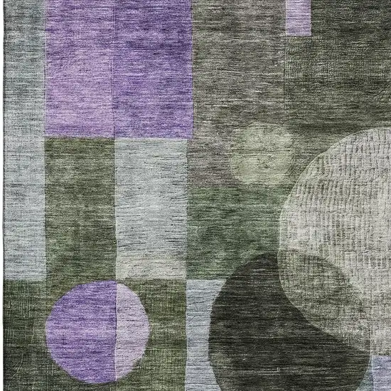 Olive Green And Purple Geometric Washable Area Rug With UV Protection Photo 2