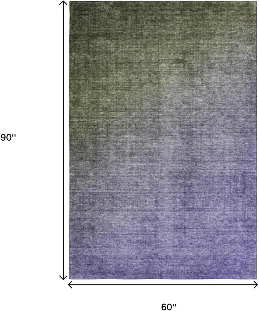 Olive Green And Purple Ombre Washable Area Rug With UV Protection Photo 9