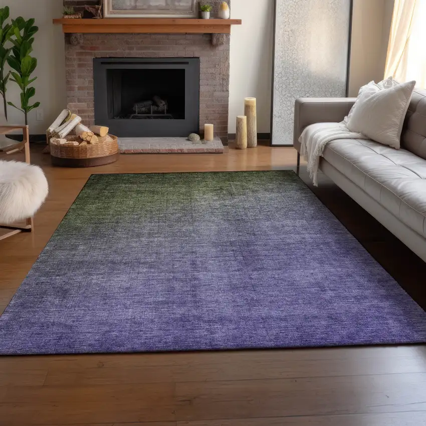 Olive Green And Purple Ombre Washable Area Rug With UV Protection Photo 5