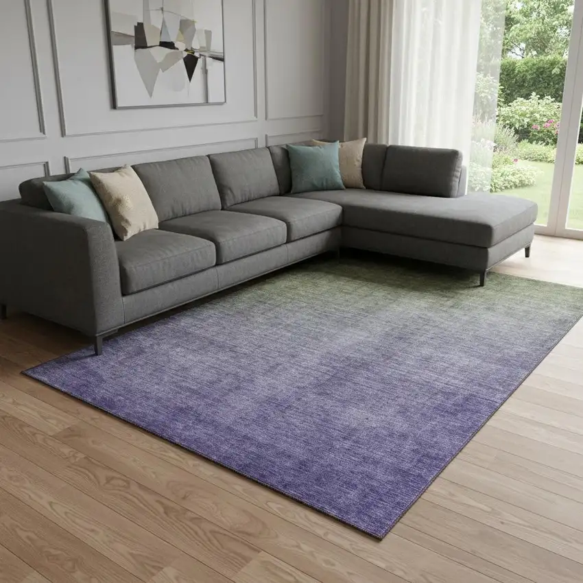 Olive Green And Purple Ombre Washable Area Rug With UV Protection Photo 1