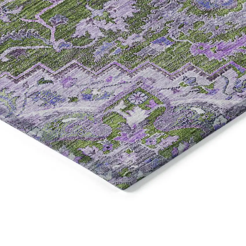 Olive Green And Purple Oriental Washable Indoor Outdoor Area Rug Photo 4