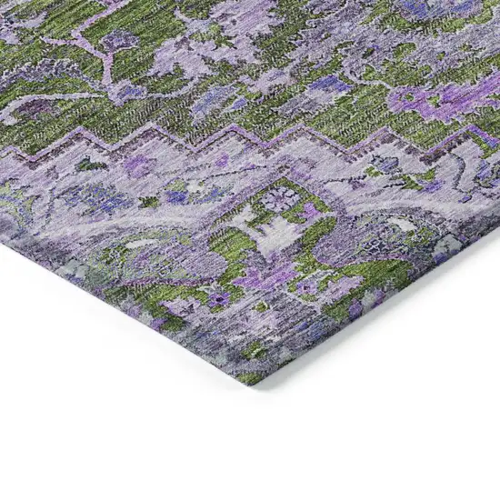 Olive Green And Purple Oriental Washable Indoor Outdoor Area Rug Photo 4