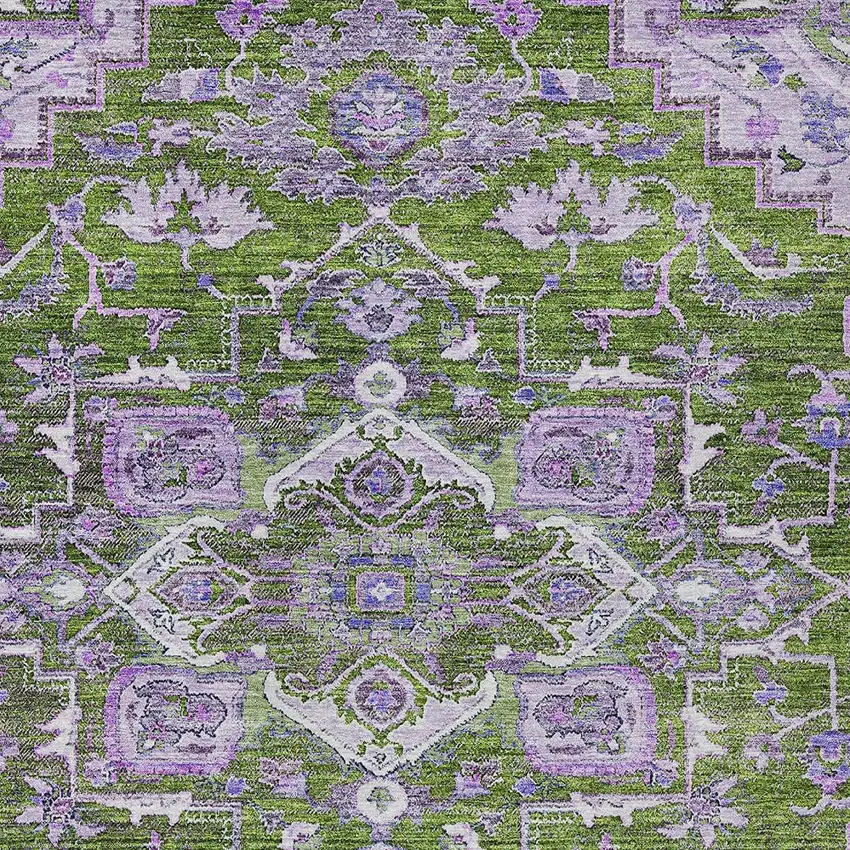 Olive Green And Purple Oriental Washable Indoor Outdoor Area Rug Photo 5