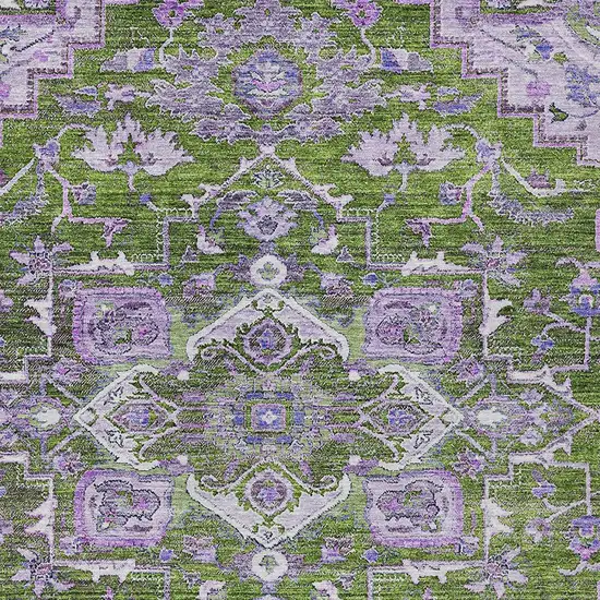 Olive Green And Purple Oriental Washable Indoor Outdoor Area Rug Photo 5