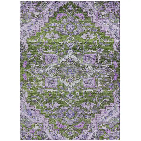 Olive Green And Purple Oriental Washable Indoor Outdoor Area Rug Photo 6