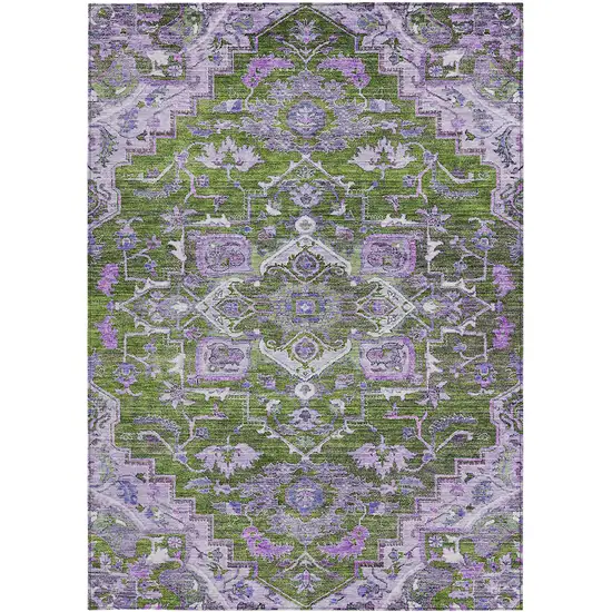 Olive Green And Purple Oriental Washable Indoor Outdoor Area Rug Photo 7