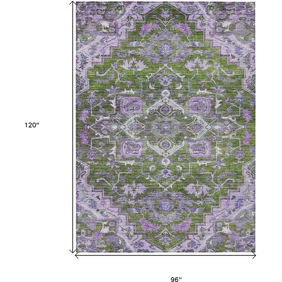 Olive Green And Purple Oriental Washable Indoor Outdoor Area Rug Photo 3
