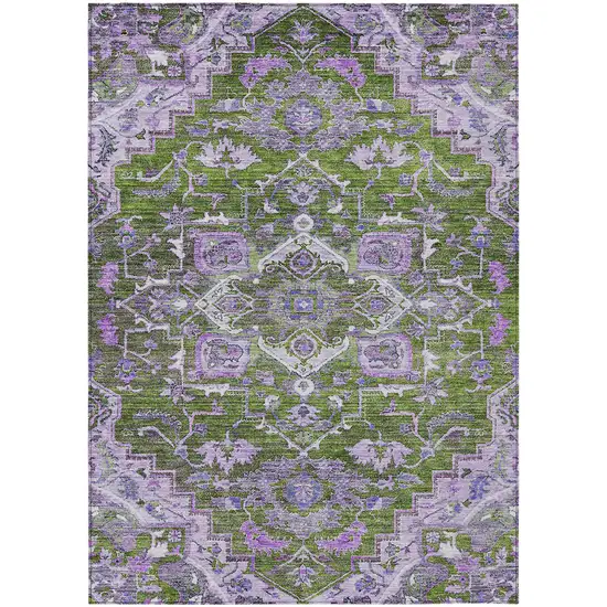 Olive Green And Purple Oriental Washable Indoor Outdoor Area Rug Photo 2